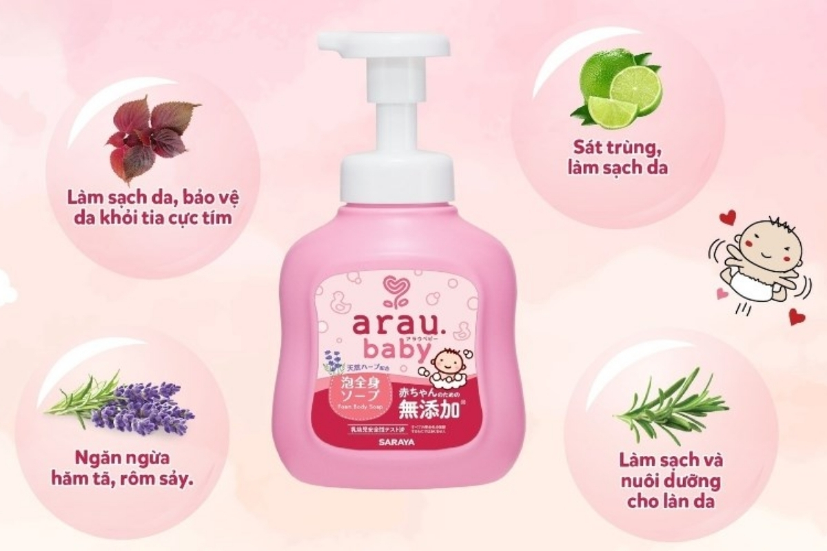 Sữa tắm gội cho bé Arau Baby 100% thảo mộc tự nhiên chai 450ml túi 400ml